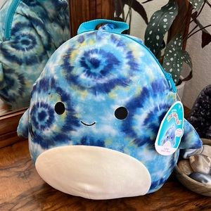 NWT 12” Backpack Squishmallows Luther The Shark Tie Dye Blue